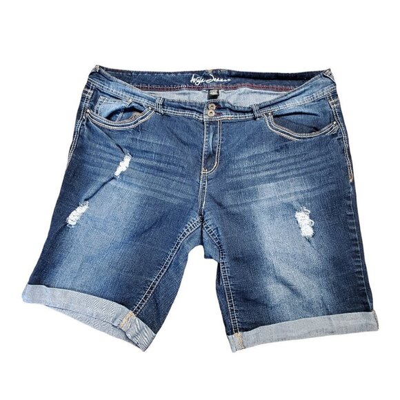 Ariya Jeans Distressed Cutoff Jean Shorts Bermuda Embroidered Pockets Womens 24‎ - Picture 2 of 7